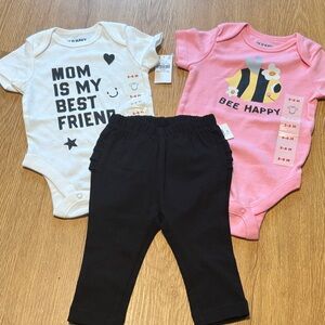NWT Old Navy Graphic Bodysuits and Black Pants Set